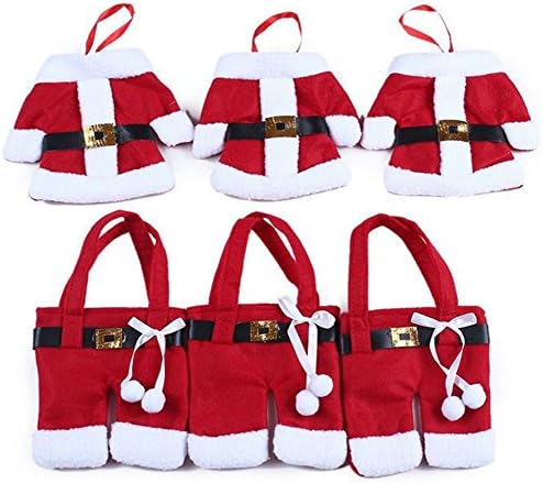 YEDAYS Christmas Kitchen Cutlery Suit Silverware Holders Pockets Knifes Forks Bag Santa Claus Tops Pants knife and fork Desktop Decoration 3 Sets