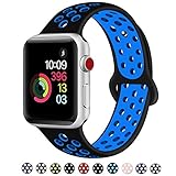 DOBSTFY Sport Band Compatible for iWatch Band 38mm 40mm 42mm 44mm, Soft Silicone Sport Band Replacement Ni ke Watch Band Compatible for 2018 iWatch Series 4 3 2 1, Men/Women, 42 44mm M/L, Black/Blue