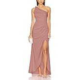 Capuffy Women's Sexy One Shoulder Long Formal Dress Ruched Waist High Split Cocktail Wedding Guest Party Maxi Dress 02
