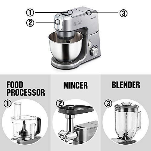 Geek Chef Mini 4-in-1 Stand Mixer: Multi-function, 2.6 Quart Stainless Steel Bowl, 7 Speeds with pulse, Die-cast Tilt Head. Includes Pouring Shield, Beater, Whisk and Dough Hook (Silver). - Thumbnail 2