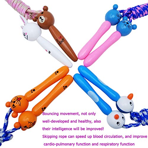 m-jump 4 pcs Lovely Animals Design Fitness Jump Ropes for Kids, Wooden Handles, Cartoon Pattern, Outdoor Fun Activity, Great Party Favor, Exercise Activity for Kids, 80 inch.4 Pack