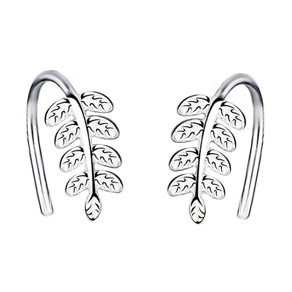 Yaneno Fashion Jewellery Classic Cute 925 Sterling Silver Leaf Clip Earrings Ear Hook Dangle Drop Simple Elegant Earrings for Women (White)