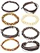 FIBO STEEL 8 Pcs Wooden Beaded Bracelets for Men Women Leather Cuff Bracelet Elastic 7-8.5inches Adjustable