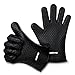 WISH4U Black Silicone BBQ/Cooking Gloves- Internal Finger Thicken Heat Resistant Layer Oven Mitts for Grilling,BBQ, Kitchen – Safe Handling of Pots and Pans– Cooking & Baking Non-Slip Potholders