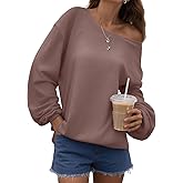 Bellcoco Womens Off the Shoulder Sweatshirt Long Sleeve Loose Pullover Tops Oversized Sweatshirts Trendy Spring Outfits