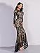 LinlinQ Women Sexy O Neck Long Sleeve Retro Sequin Maxi Gorgeous Dress