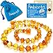 Amber Teething Necklace for Babies Amberta - Natural Soothing Effect, Anti Inflammatory, Teething Discomfort & Drooling Relief - 100% Pure Amber, Twist-in Screw Clasp, Handmade