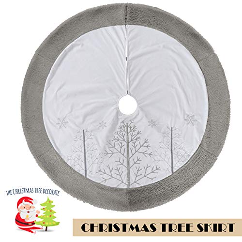 EDLDECCO Christmas Tree Skirt Grey Winter Tree with Faux Fur Trim 48 inches Large X'Mas Holiday Party Decor Ornaments