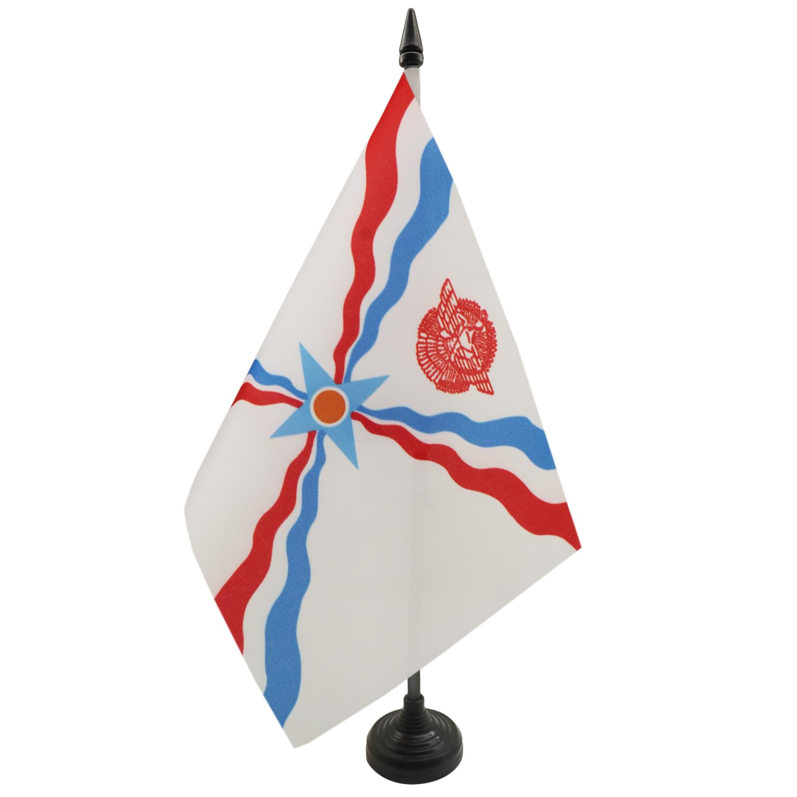 AZ FLAG Assyria Table Flag 5'' x 8'' - Assyrian Office Decoration 100% Polyester 21 x 14 cm - Mini Desk Flag with Pole and Black Plastic Base