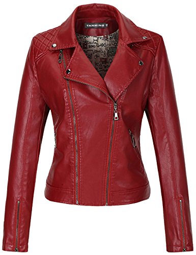Tanming Women's Christmas Faux Leather Jacket Moto Biker Short Coat (XX-Large, W-Red6)