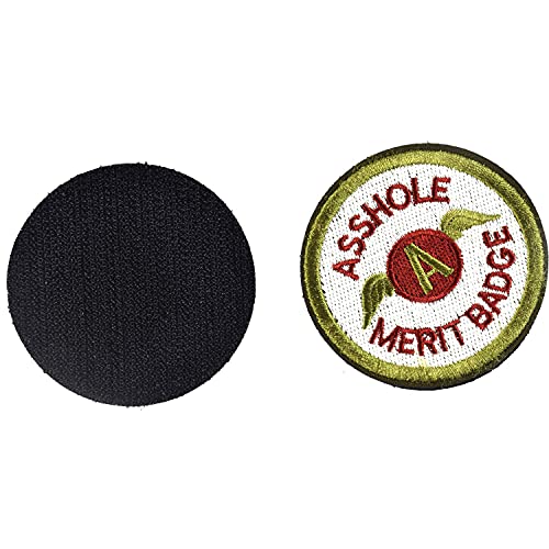 2 Pieces 3in / 7.6cm Asshole Merit Badge Morale Patch, Funny Tactical Military Morale Patch Hook & Loop, White
