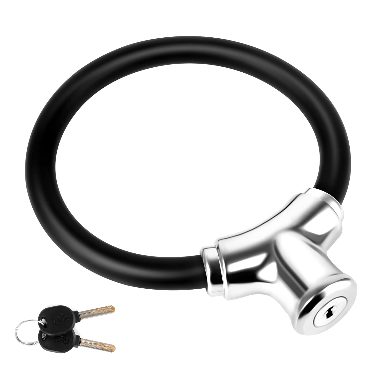 Small Bike Ring Lock with 2 Keys - Portable Steel Cable Lock for Bicycle, Scooter, Gate & Fence