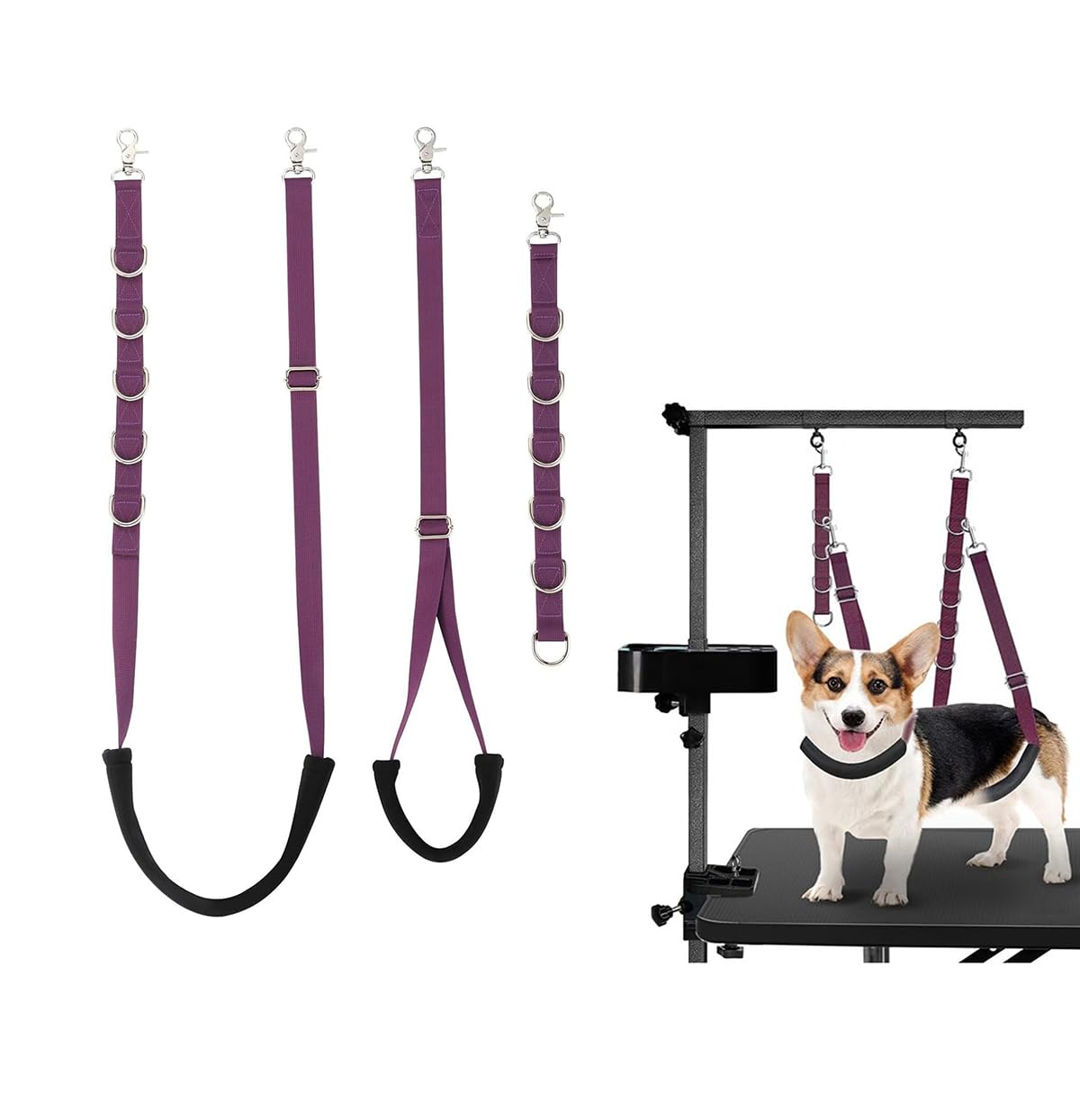 Camidy Pet Grooming Loops, Set of 3 Pet Grooming Sling Stretchable Grooming Harness Pet Bathing Restraint Band with D- Rings for Small Medium Dogs Cat Puppy