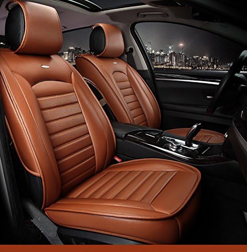 Oroyal Universal Fit Car Seat Cover Set Top Grade PU Leather Luxurious Design (Universal Fit For Most Cars, SUV, Trucks or Vans) (Brown)