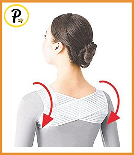 Presadee Elastic Back Posture Corrector Helps Align Shoulder Position Relief Upper Neck Pain Support Velcro Strap (L/XL, White)