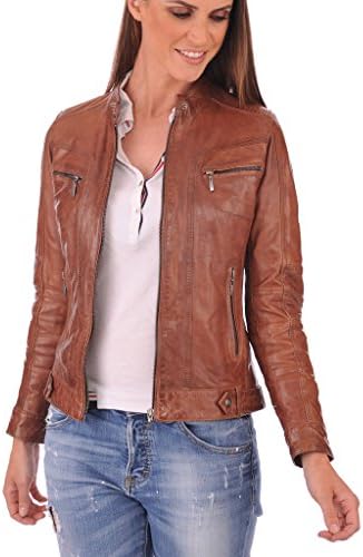 FS Lambskin Leather Women's Bomber Biker Jacket Medium Brown