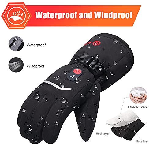 Rechargeable Heated Gloves Battery Electric Ski Gloves with 3 Heating