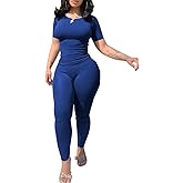 PINSV 2 Piece Sets for Women Summer Casual Jogger Workout Outfits Fitted Crew Neck T-shirt High Waist Legging Sets