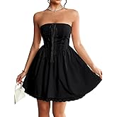 ChiaoLezhee Women's Mini Corset Dress, Strapless Lace-Up A-Line Cute Sundress for Birthday Party