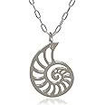Sterling Silver Nautilus Shell Openwork Cutout - Growth and Renewal - Nautical and Marine Themed Charm Necklace, 18"
