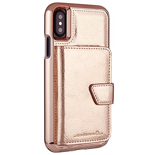 CaseMate iPhone X Case COMPACT MIRROR Rose Gold Holds 4 Cards Protective Design for
