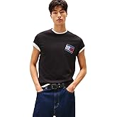 Tommy Jeans Mens Short Sleeve Cotton T-Shirts with Printed Flag and Logo Graphic