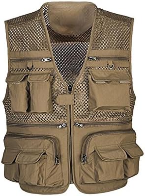 GMLCN Outdoor Spring And Autumn Multi-pocket Men's Professional Photography Vest Cameraman Vest Vest Director Reporter Mesh Vest (Color : Khaki, Size : L)