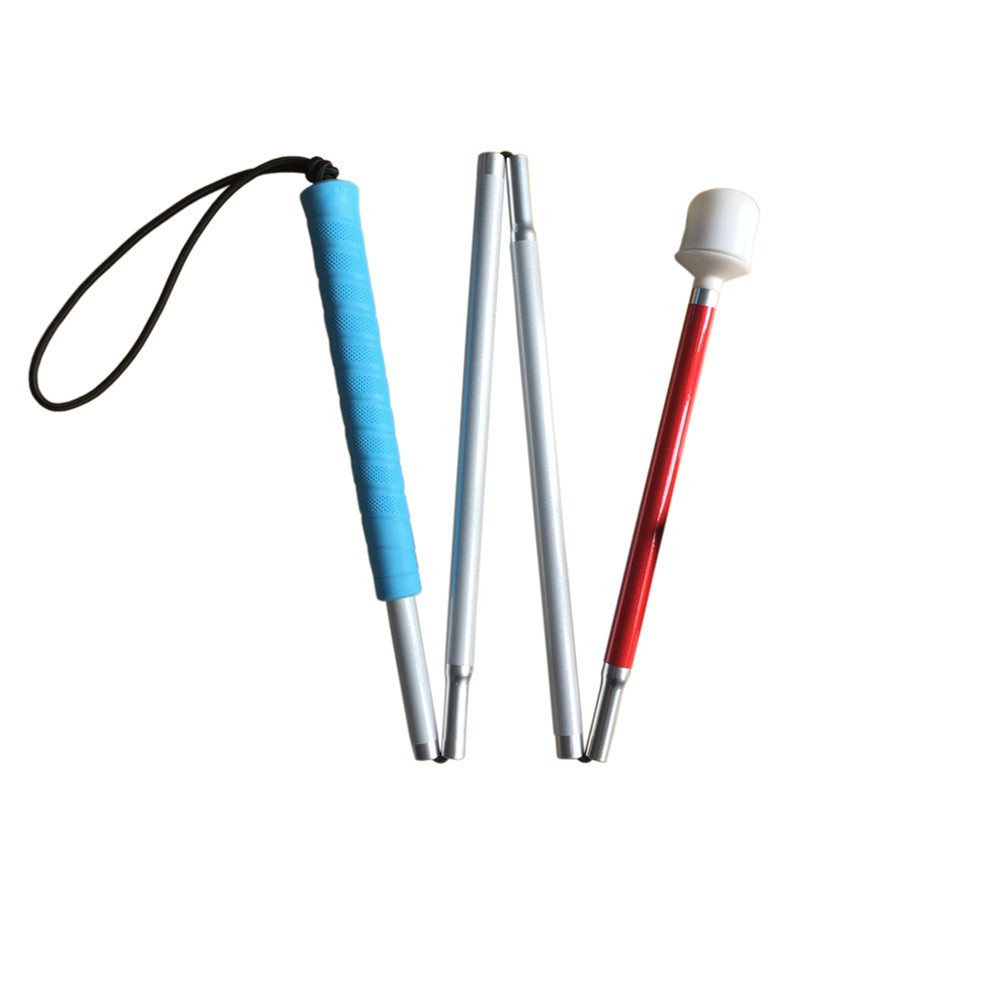 Aluminum Mobility Folding Cane for The Blind (Folds Down 4 Sections) White Cane for Children, Blue Handle
