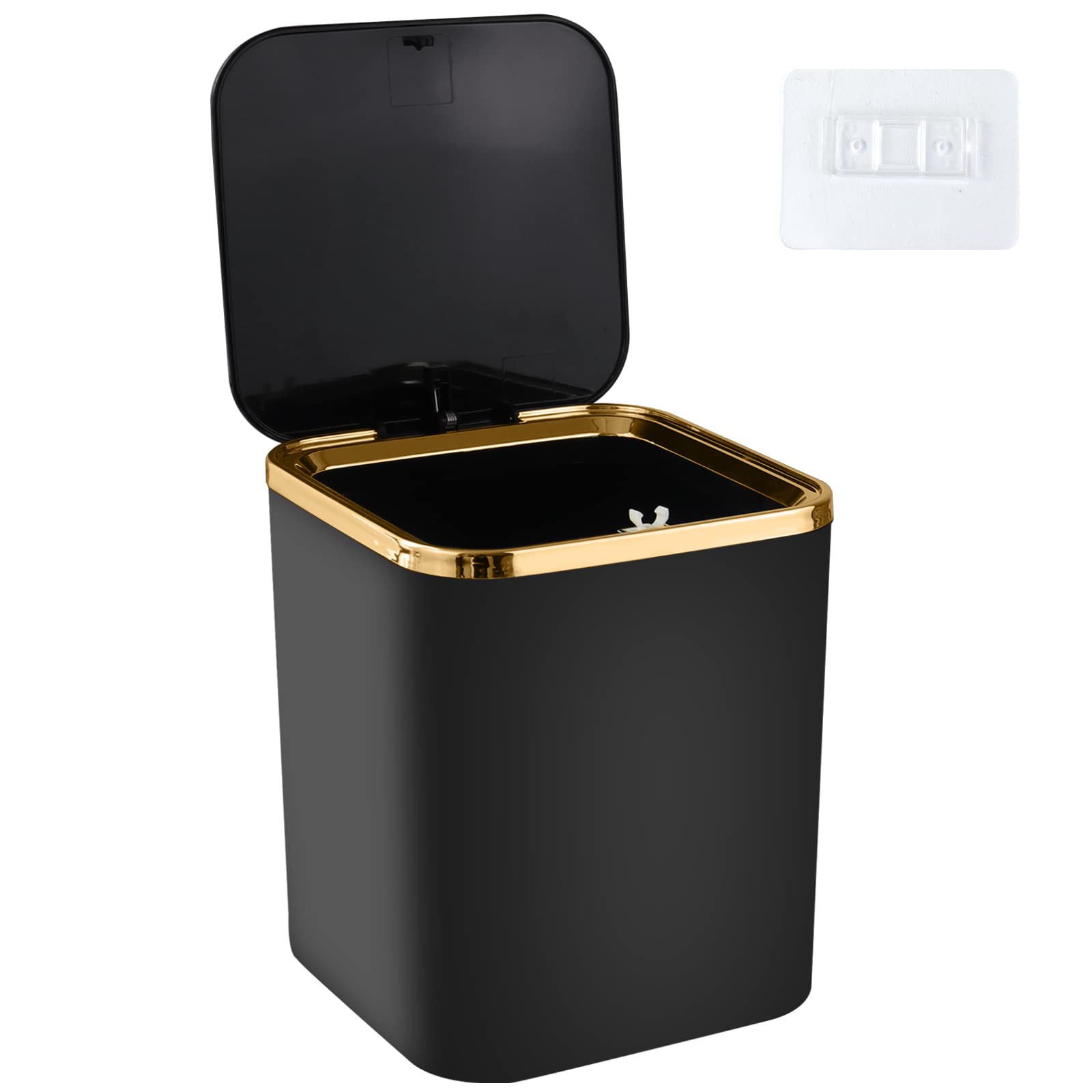Mini Desktop Bin with Lid 2L,Trash Can,Waste Table Bin for Bedroom,Bathroom,Living Room,Dressing Table,Kitchen,ABS,Light Luxury (Black)