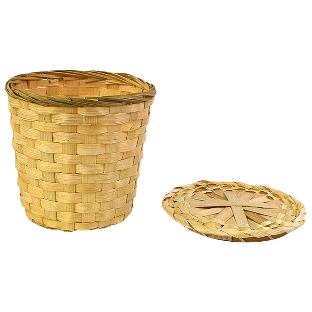 Cabilock Bamboo Tea Basket with Lid 6 Inch Round Mini Woven Storage Box for Loose Tea Leaves Bamboo Storage Container with Lid Eco-Friendly Home and Kitchen Organization