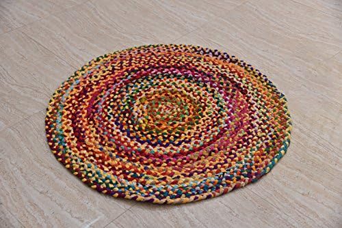 Hand Woven Reversible Cotton Multi Color Braid Rag Rug - 3 Feet Round - This Rug is made from multi color re-cycled yarns, actual product may vary in color from the image shown
