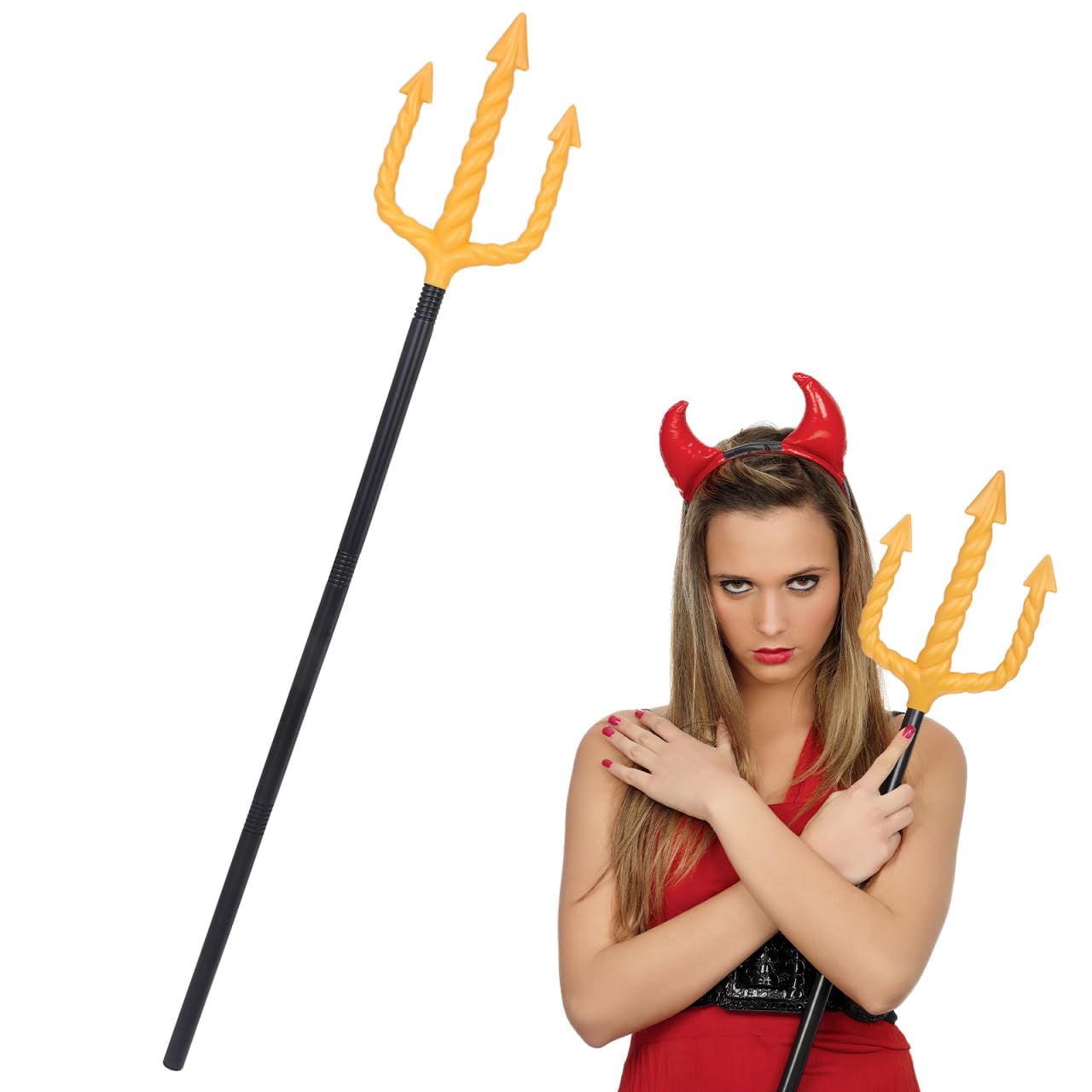 Warmhm Decorative Trident Prop for Adults: 120 cm Plastic Detachable Costume Staff Lightweight Fancy Dress Accessory for Poseidon Devil Stage Halloween