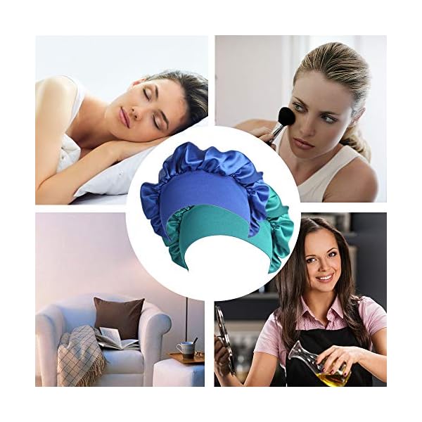 Cyleibe-2pcs-Satin-Bonnet-Cap-Hair-Bonnet-for-Women-Sleeping-Satin-Night-Sleep-Caps-Women-Girls-Knitted-Elastic-Wide-Band-Shower-Cap-for-Home-Use-Hair-Salon-Hair-Loss-Royal-Blue-Teal Cyleibe 2pcs Satin Bonnet Cap, Hair Bonnet for Women Sleeping, Satin Night Sleep Caps, Women Girls Knitted Elastic Wide…