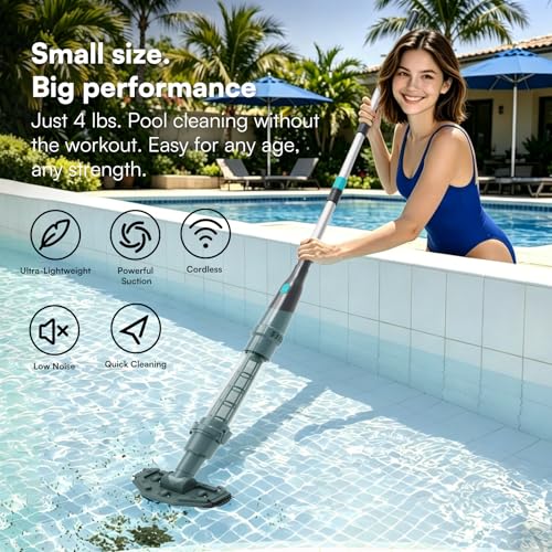 Handheld Pool Vacuum for Above Ground Pool, Cleans Hot Tubs,20 Gallons/Min Powerful Suction & Lightweight,90 Mins Running Time, Comes with Storage Bag, Ideal for Cleaning Debris and Sand,Black