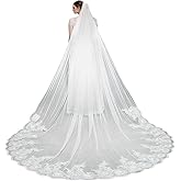 IsletRura Bridal Veil long Cathedral Length Lace Sequins Edge 1 Tier Wedding Veil with Metal Comb for Brides