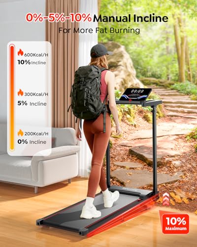 TOPUTURE Walking Pad with Incline, 2 in 1 Treadmills for Home & Office, Under Desk Treadmill, 2.5HP Portable Compact Treadmill with Remote Control, APP & LED Display, Installation-Free