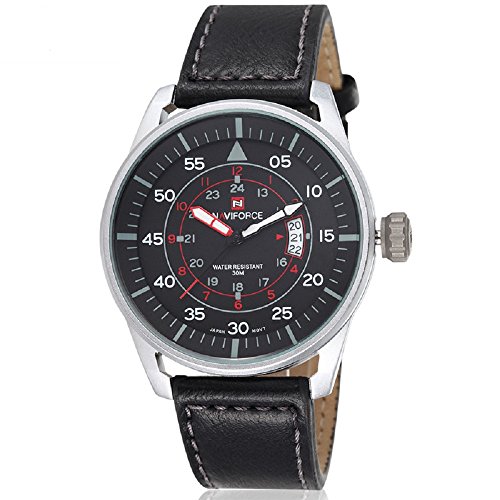 Naviforce Analog Men's Quartz Waterproof Wrist Watch Leather Military Watch 9044 with Gift Box