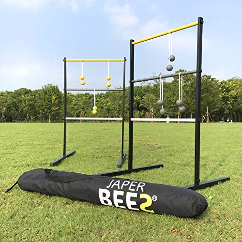 JaperBees Bumblebee Metal Ladder Toss Outdoor Lawn Game Set with Premium Rubber Golf Ball Bolos and Heavy Duty Carrying Case