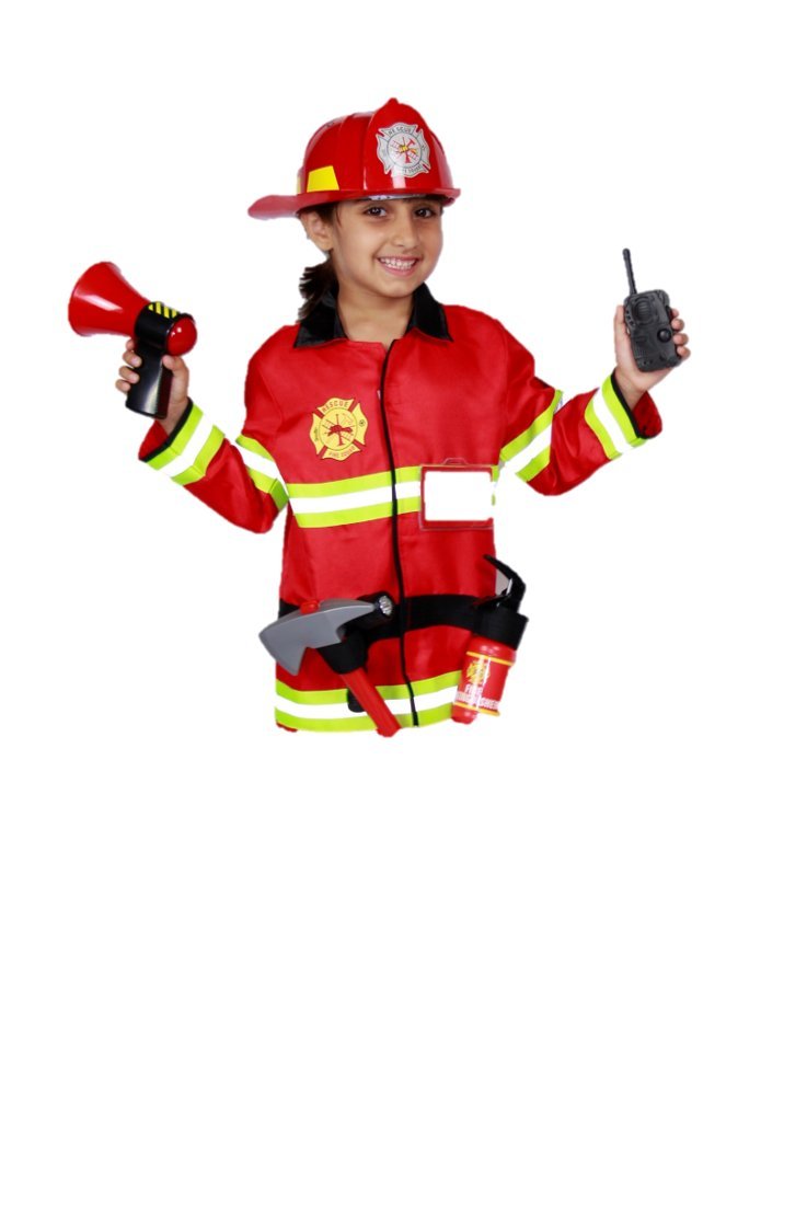 MATISSA Children's Firefighter Role Play Costume and accessory Set Kids Boys Girls (Full Set, Large (5-8 Years))