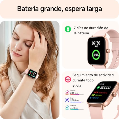 aeac Reloj Inteligente Mujer con Llamadas,Whatsapp Notificaciones, 1.8" Smartwatch Mujer y Voz de Alexa,120+ Modos Deportes IP68 SpO2/Pulsómetro/Monitor de Sueño Relojes para iPhone Android