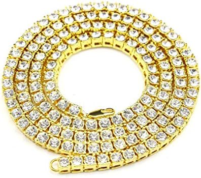 Cajoy Hip Hop Gold Chain Tennis Necklace Chain Mens Punk Iced Out Rhinestone Necklace 1 Row 20-30 Inch (Gold, 20)