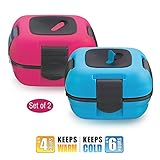 Lunch Box ~ Pinnacle Insulated Leak Proof Lunch Box for Adults and Kids - Thermal Lunch Container With NEW Heat Release Valve ~Set of 2~ Blue/Pink