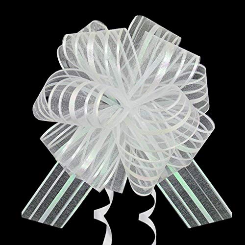 Pull Bows, ZKSM 20Pcs Large White Organza Pull Ribbon String 6 Inches Gift Warp Bows for Wedding Birthday Party Christmas Gifts Decoration