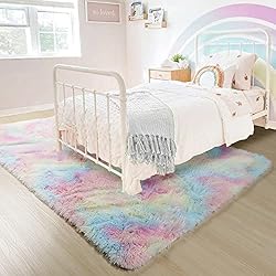 PAGISOFE 4x6 Rainbow Fluffy Soft Plush Area Rugs