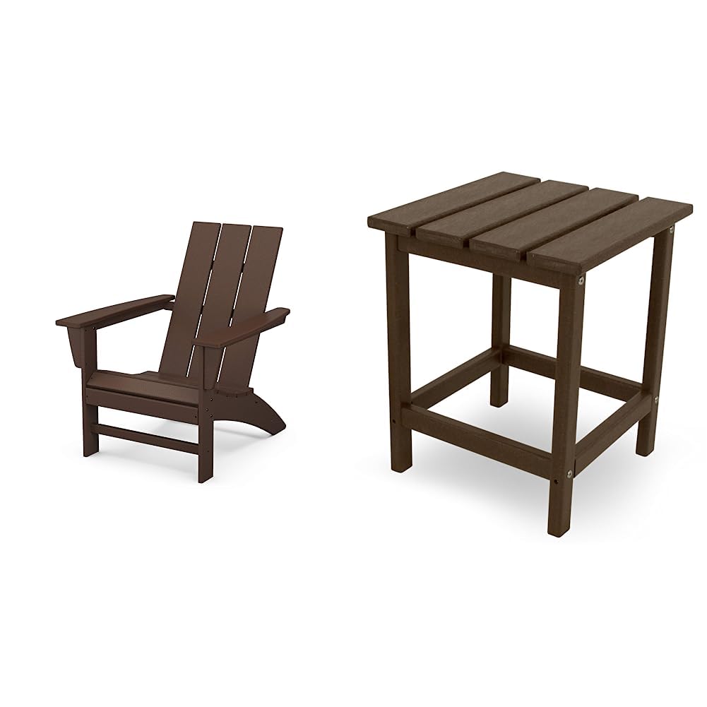 POLYWOOD AD420MA Modern Adirondack Chair, Mahogany & ECT18MA Long Island 18" Side Table, Mahogany Image