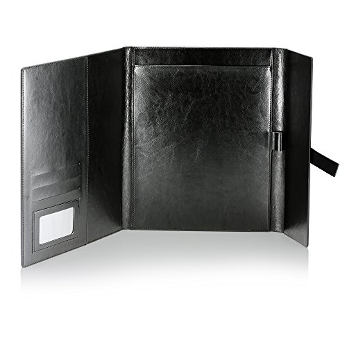 Gallaway Leather Padfolio Portfolio Folder - fits Letter, Legal, A4 Notebooks and Notepads (Black)