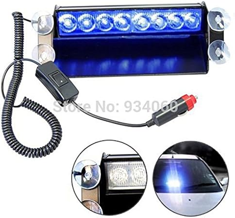 Amazon 緊急車両吸盤警告灯ストロボ フラッシュ 8 Led ブルー ライト消防士霧ハイ パワー青用車 ドロップ送料無料 青い ライト ランプ 車 バイク