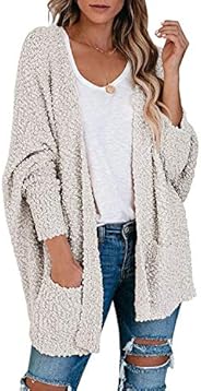 ZESICA Women's Popcorn Long Sleeve Open Front Chunky Knit Oversized Cardigan Sweater Coat with Poc