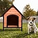 Tangkula Dog House, Wooden Pet Kennel, Outdoor Weather Waterproof Pet House, Natural Wooden Dog House Home with Reddish Brown Roof, Pet Dog House (Medium, Natural Wood)