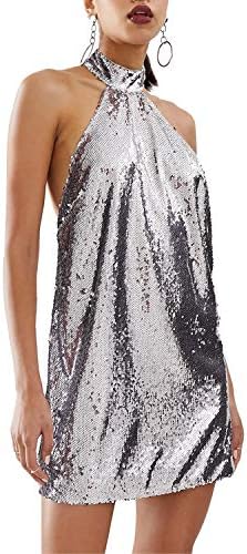 HAOYIHUI Women's Sparkly Clubwear Hallter Sexy Sequin Glitter Mini Party Dress